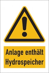 thumbnail of Warnschild Kombischild Anlage enthält Hydrospeicher - 100x150 mm Folie selbstklebend