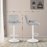 thumbnail of 2er Set Barhocker PONOR - Stoff Hellgrau 50x50x85 cm Weiß | Barstuhl Höhenverstellbar Mit Lehne Drehbar Tresenhocker Tresenstuhl Kneipenhocker
