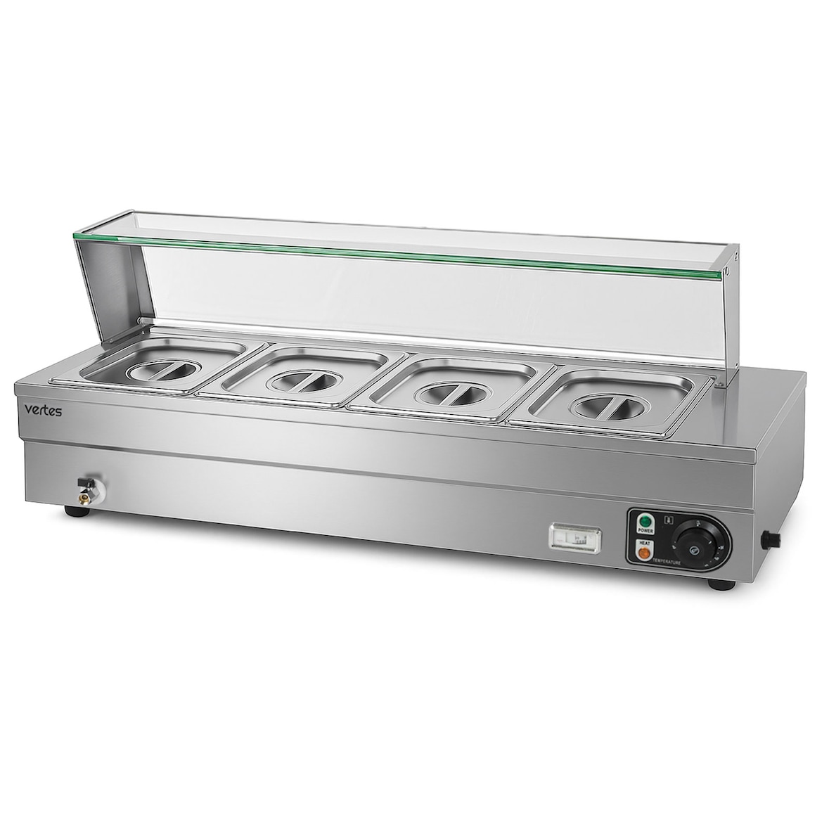 VERTES Speisenwärmer Buffetwärmer Für Speisen Elektrisch 1500W aus Edelstahl (Inkl 4x 1/2 GN Behälter mit Deckel, 10L, 30-85°C)