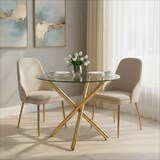 thumbnail of Merax Esstisch rund Ø80 cm, Glastisch modern mit X-Gestell, Küchentisch klein platzsparend, 2–4 Personen, gold Metall