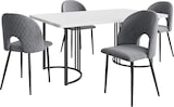 thumbnail of Essgruppe 5-teilig Esstisch mit 4 Stühlen 140x75x80 cm Grau Samt, Tischplatte in Marmor Optik aus MDF, Metallgestell