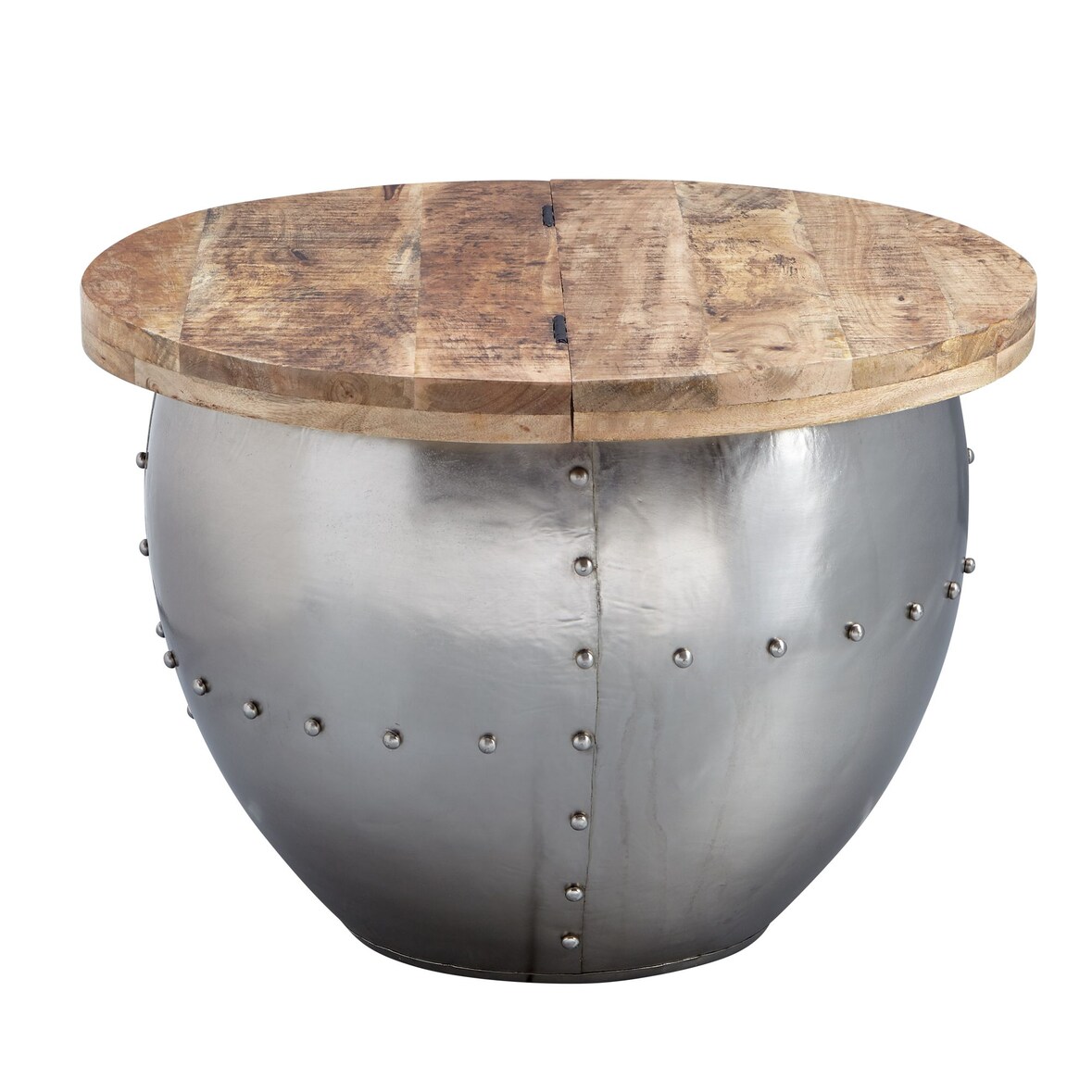 Couchtisch `Serchio`, rund, Industrial-Stil, Massivholz/Metall, Stauraum. 60x60x43 cm | Kadima Design