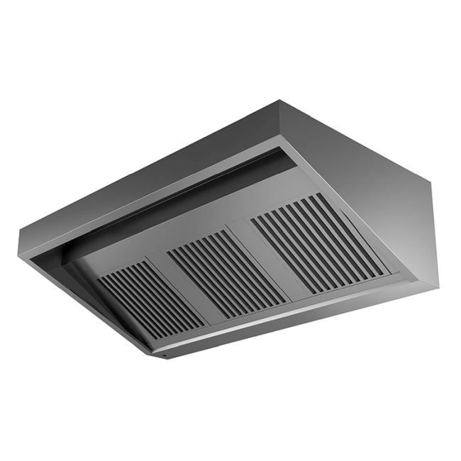Gastro-Inox Wandhaube  Trapezform mit Motor aus Edelstahl 3000x900x450mm