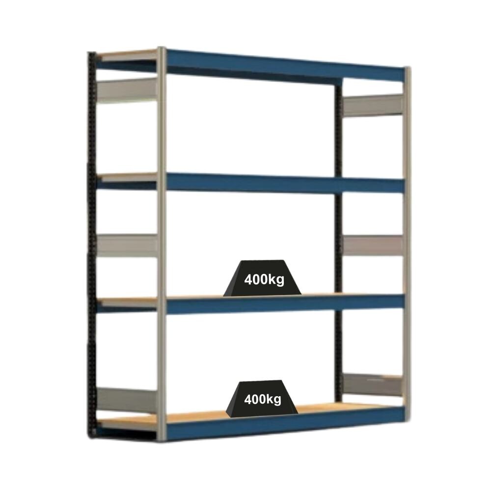 PROREGAL Weitspannregal ELCH Stecksystem T-Profil | Grundregal | HxBxT 200x201x50cm | 4 Ebenen | Spanplatten-Fachboden | Fachlast 400kg | Enzianblau