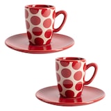 thumbnail of Set de Café de 4 Piezas: 2 Tazas de 75ml y 2 Platos de Color Sólido en Stoneware con Topos Rojos.