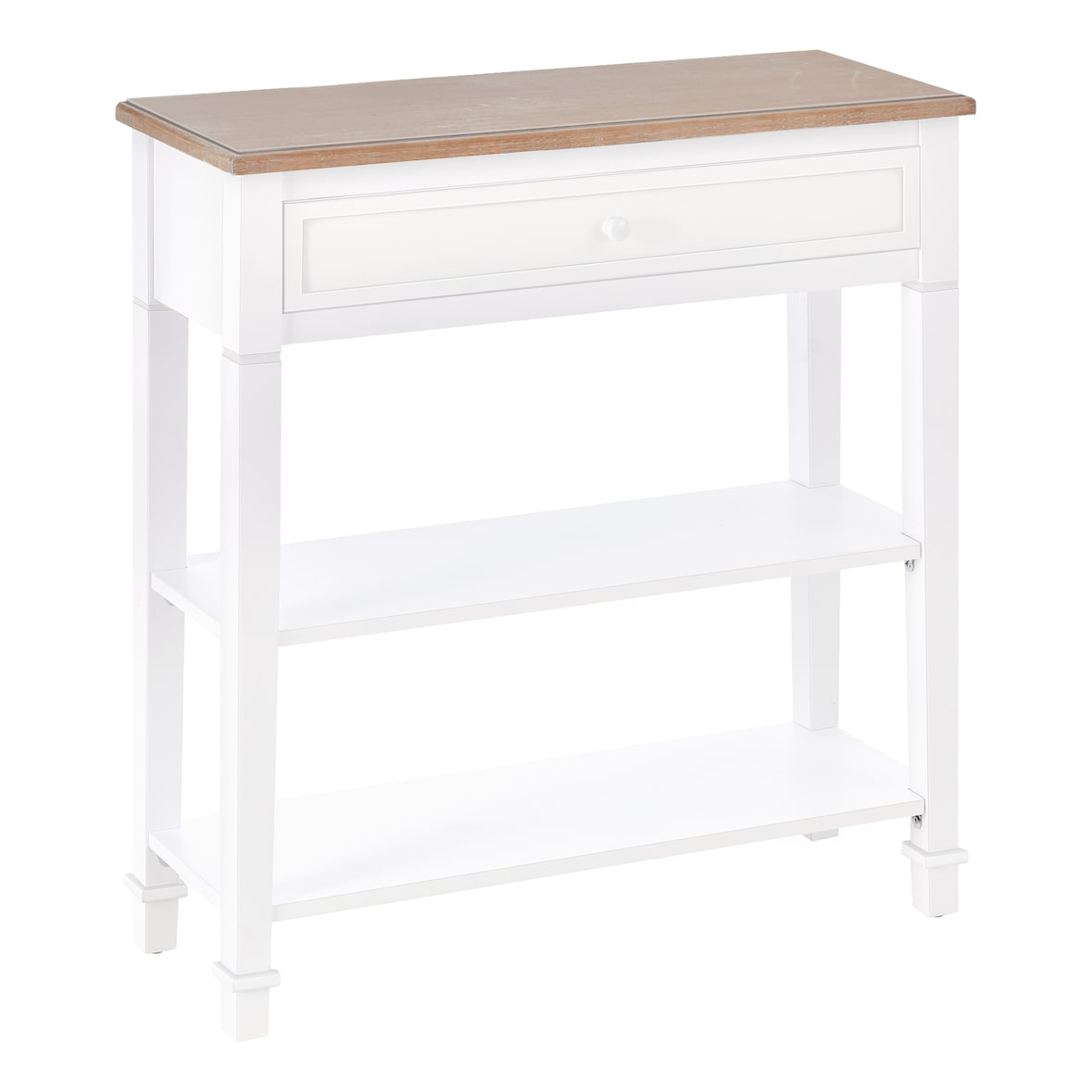 HOMCOM Mesa consola com 2 prateleiras 1 Gaveta Retro Removível 75,6x27,5x80,5 cm Branco