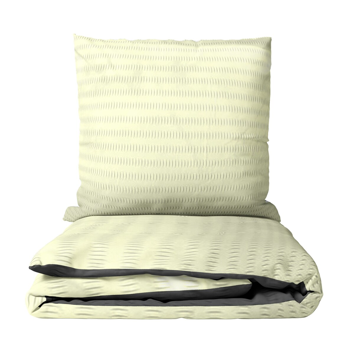 Bettwäsche 155x200 cm Seersucker Beige Anthrazit Wendeseite Atmungsaktiv