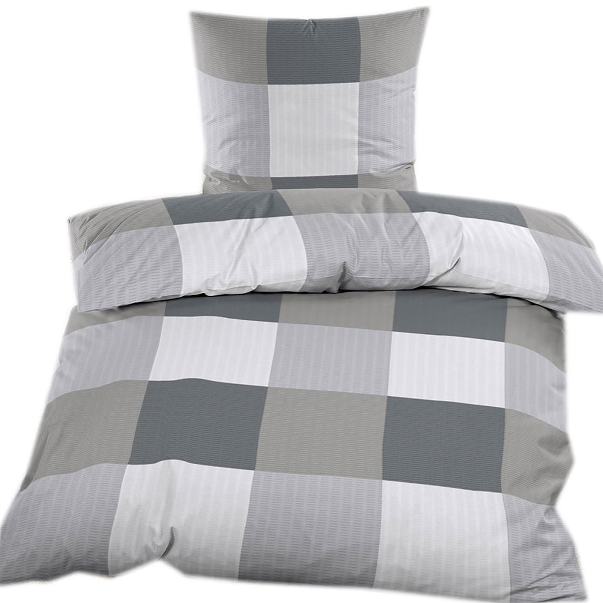 2-tlg. Seersucker Bettwäsche 135x200 +80x80cm, grautöne kariert, bügelfrei, Microfaser