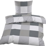thumbnail of 2-tlg. Seersucker Bettwäsche 135x200 +80x80cm, grautöne kariert, bügelfrei, Microfaser