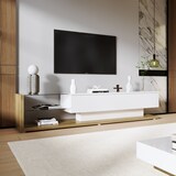 thumbnail of TV-Schrank 170x36x38cm mit LED Beleuchtung, Hochglanz TV Lowboard modern mit Glasregalen und Schubladen, Wohnzimmermöbel Weiß Holz