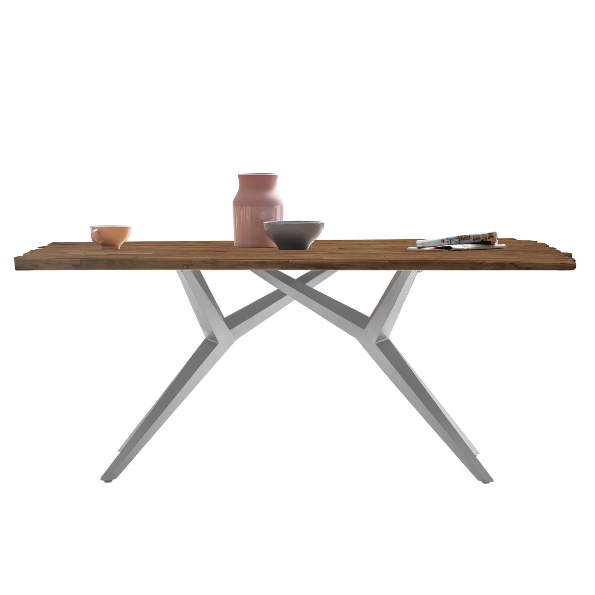 SIT Möbel Esszimmertisch 240 cm aus Teak | Platte 50 mm natur | Metallgestell antiksilber | B 240 x T 100 x H 73,5 cm | 15544-40 | Serie TABLES & CO