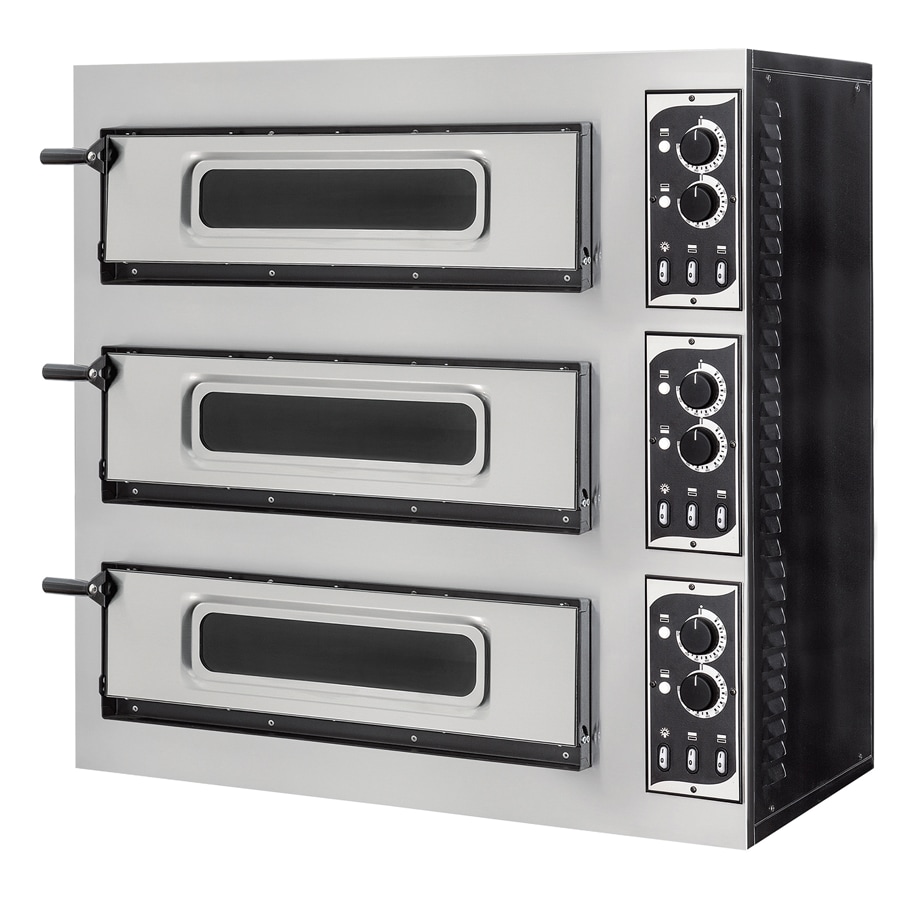 Forno elettrico meccanico per pizza Mod. Mbasic 3/50/v+l6t - 3 camere cm 62x50x12 con vetro - piano cottura mattoni refrattari - pizze 1+1+1 (ø cm 45)