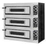 thumbnail of Forno elettrico meccanico per pizza Mod. Mbasic 3/50/v+l6t - 3 camere cm 62x50x12 con vetro - piano cottura mattoni refrattari - pizze 1+1+1 (ø cm 45)