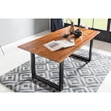 thumbnail of SalesFever Esstischgruppe 5-tlg., 180x90cm, Platte Akazie 26mm cognac, Metallgestell schwarz, 4 Armlehnstühle 360° drehbar Samt |senfgelb–schwarz