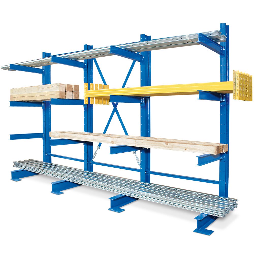 Komplett-Kragarmregal mit 4 Ständern, Tragkraft 6000 Kg, Länge 3,1 Meter, Höhe 2 Meter.