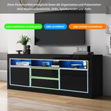 thumbnail of Hochglanz-TV-Schrank 160x35x60 cm mit LED-Beleuchtung, 3 offenen Fächern, 2 Türen, 2 Schubladen in Schwarz