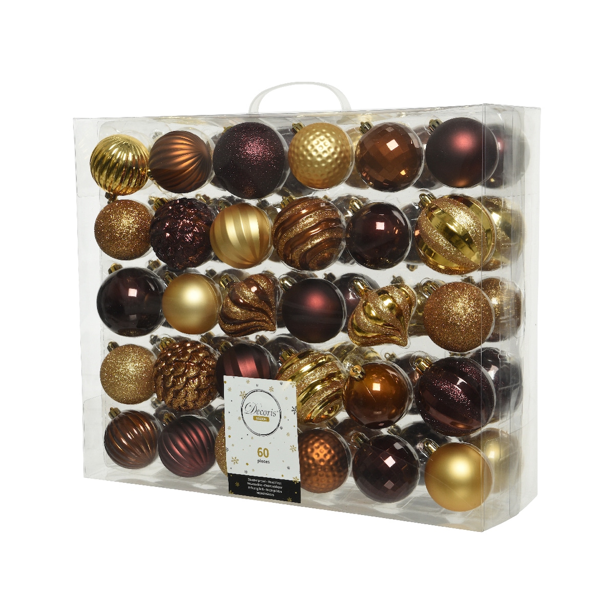 60 Weihnachtskugeln 6-7cm Kunststoff Ornamente Christbaumkugeln mix braun gold