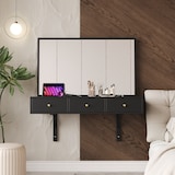 thumbnail of Schminktisch 100x45x105 cm Schwarz mit Spiegel, 3 Schubladen und integrierter Steckdose für Schlafzimmer