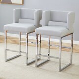 thumbnail of Barhocker Set 2 Stück mit PU Bezug Hellgrau+Silber 91x50x41 cm gepolsterter Sitz 8 cm, stabile Metallbeine, pflegeleicht und modern
