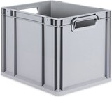 thumbnail of PROREGAL SuperSparSet 4x Eurobox NextGen Grip mit Auflagedeckel & 4 schwarzen Verschlüssen, HxBxT 32x30x40cm, 30L, Grau, Griffe offen, Eurobehälter