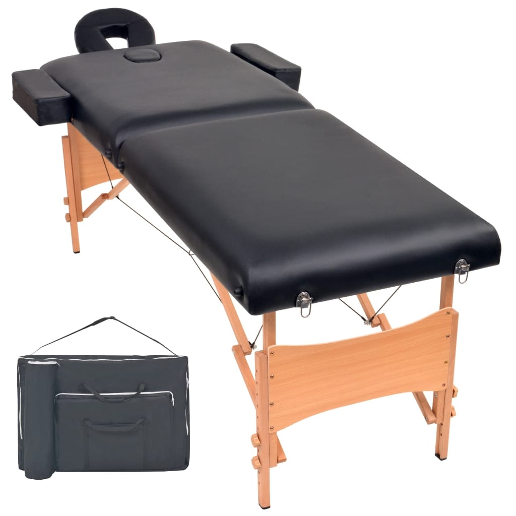 Helloshop26 - Opklapbare massagetafel met 2 delen 10 cm dik zwart 02_0001867
