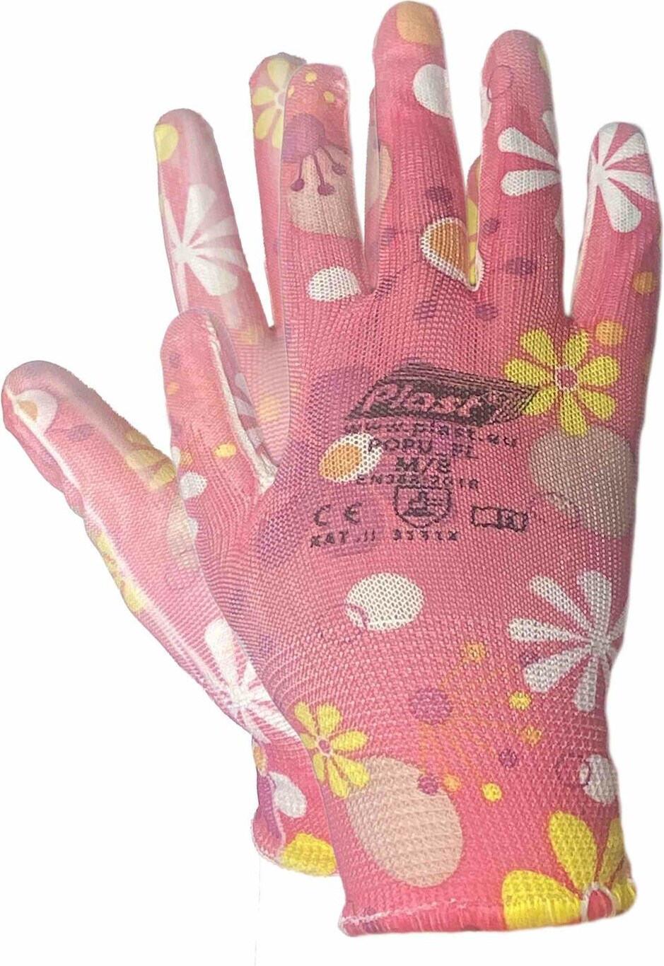 60 Paar Arbeitshandschuhe Montagehandschuhe Polyester - Polyurethan Größe XS-6 dunkle Blumen