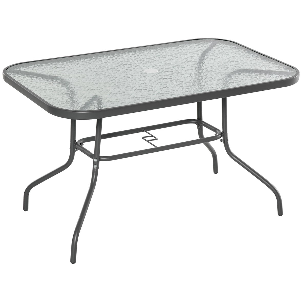 Outsunny Tavolo da Giardino in Metallo e Vetro con Foro Ombrellone