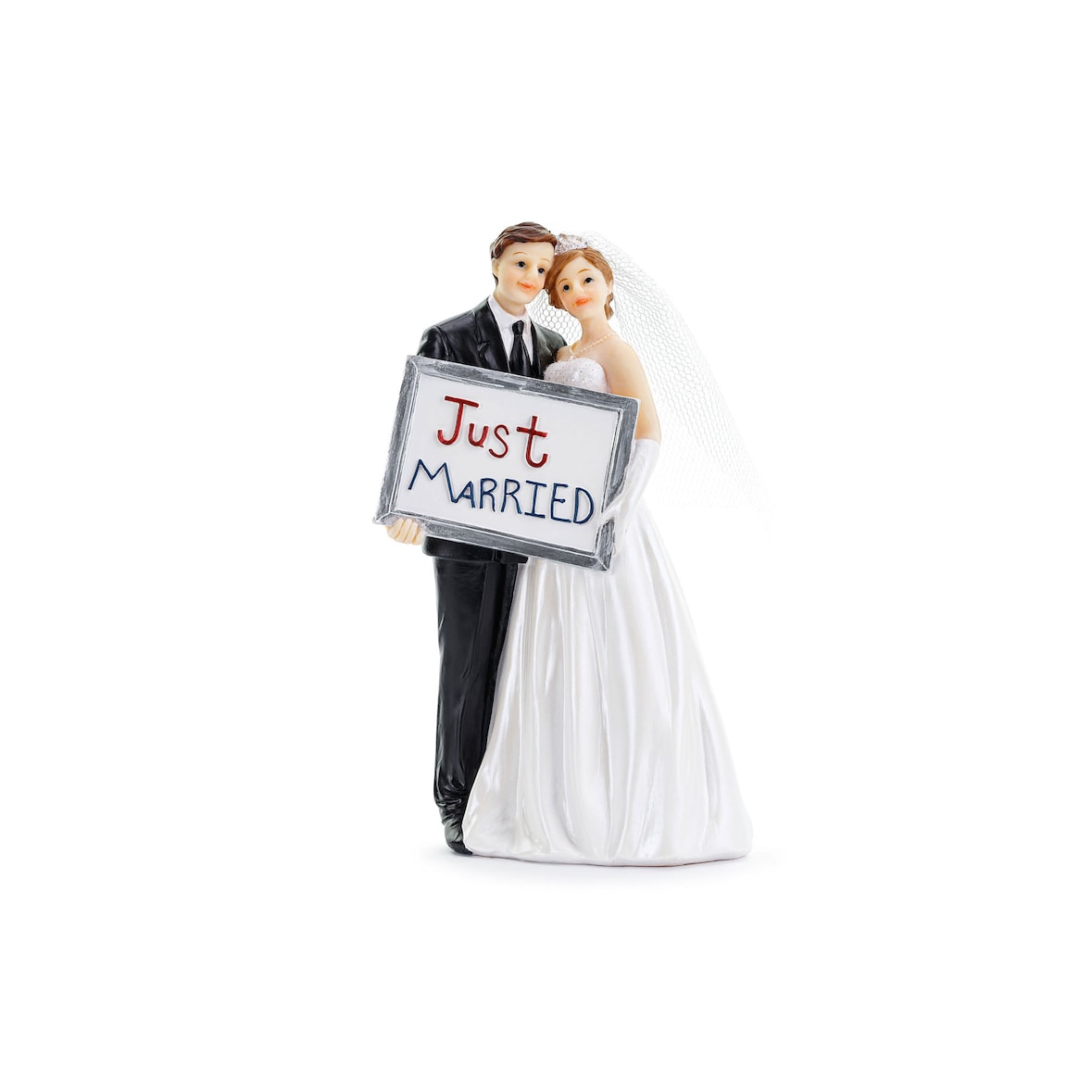 1 Tortenfigur Hochzeit 14,5cm - Brautpaar Just Married Hochzeitsdeko Hochzeitsfigur Hochzeitstorte Tortendeko Tortenaufsatz Cake Topper Weiß Schwarz