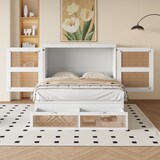thumbnail of Schrankbett 140x200 Murphy-Bett platzsparend mit Stauraum Rattan-Design Schubladen Lattenrost Möbel Schlafzimmer Modern Weiß