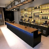 thumbnail of Bar Theke, Empfangstheke & Kassenbereich, Doppelarbeitsplatte, vertikale Streifen, modernes Design, Schwarz 220×60×100cm【HCTG 220】