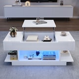 thumbnail of Couchtisch 98x45x40 cm mit Lift Tischplatte und LED-Beleuchtung Weiß Hochglanz, Sofatisch höhenverstellbar bis 55 cm mit Stauraum und Ablagen