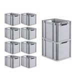 thumbnail of PROREGAL 10x Eurobox NextGen Grip mit Scharnierdeckel & gelben Verschlüssen | HxBxT 32x30x40cm | 30 Liter | Griffe offen | Glatter Boden