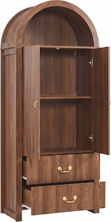thumbnail of Merax hoge kast met LED-nis, 2 deuren, geribbelde structuur en 2 laden, walnoot, 76 x 38 x 180 cm