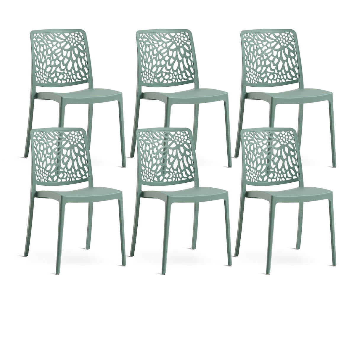 Set 6 Chaises Empilables en Polypropylène avec fibre de verre pour Jardin ou intérieur, hydrofuges et résistantes, design moderne - SOLE - Sauge