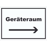 thumbnail of Geräteraum Schild mit Text und Richtungspfeil rechts Schuppen waagerecht A0 (841x1189mm)