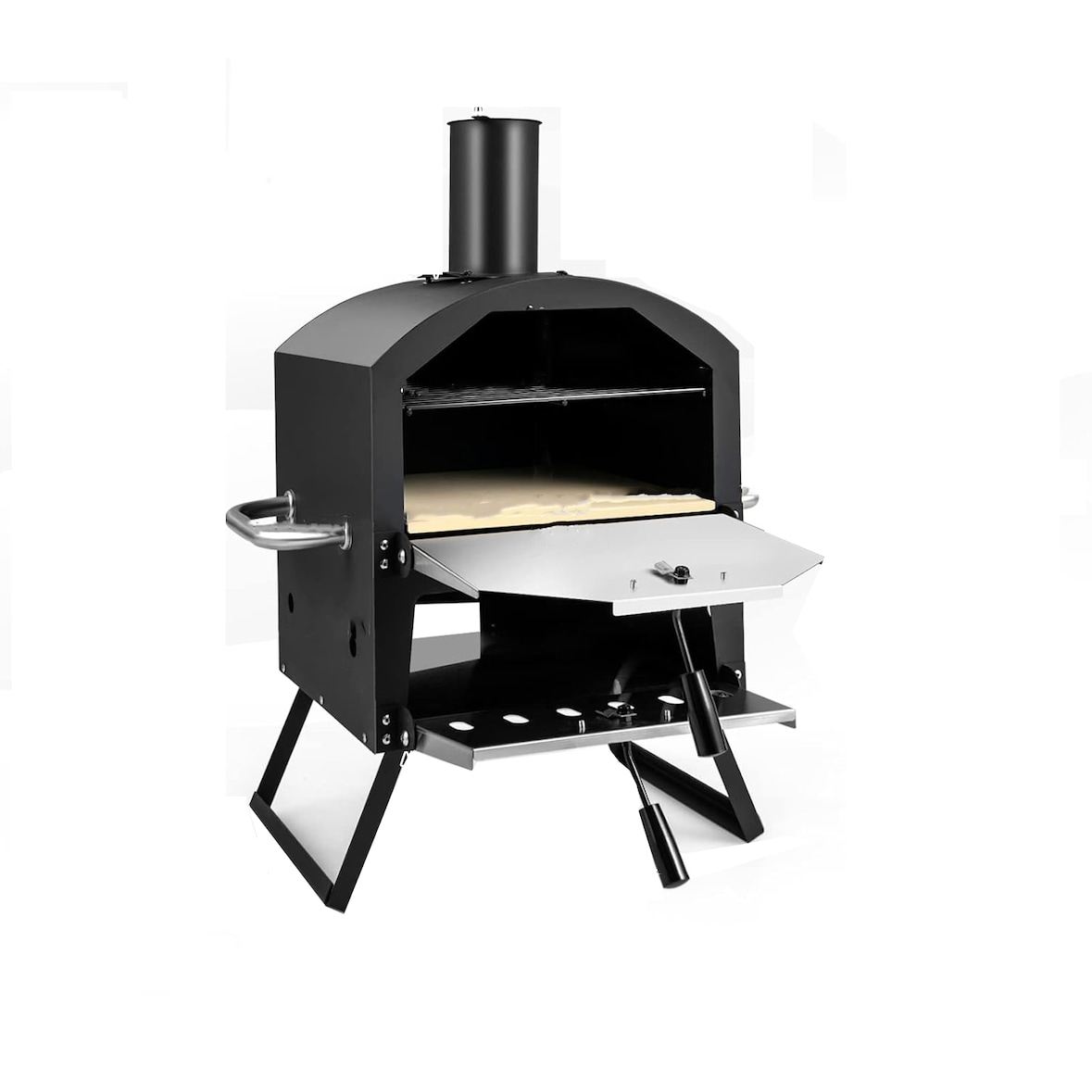 COSTWAY Forno de pizza exterior, forno de pizza de 2 camadas com grelha, capa impermeável e pegas resistentes ao calor