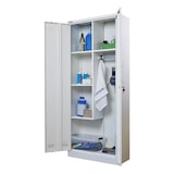 thumbnail of PROREGAL Putzmittelschrank RHINO Metall 2 Türen abschließbar Besenschrank schmal 170x70x30cm 5 Fächern & Kleiderstange Stahl Weiß Putzschrank