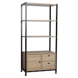 thumbnail of Casa Collection Boekenkast van hout 58x30x122 cm met 2 planken, 1 deur en 2 laden, ruimtebesparend meubel voor woonkamer, eiken