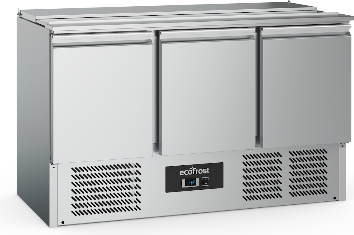 Gastro Edelstahl Kühltisch Kühltheke Saladette 3 Türen 368l 3x 1/1GN +2/+8°C