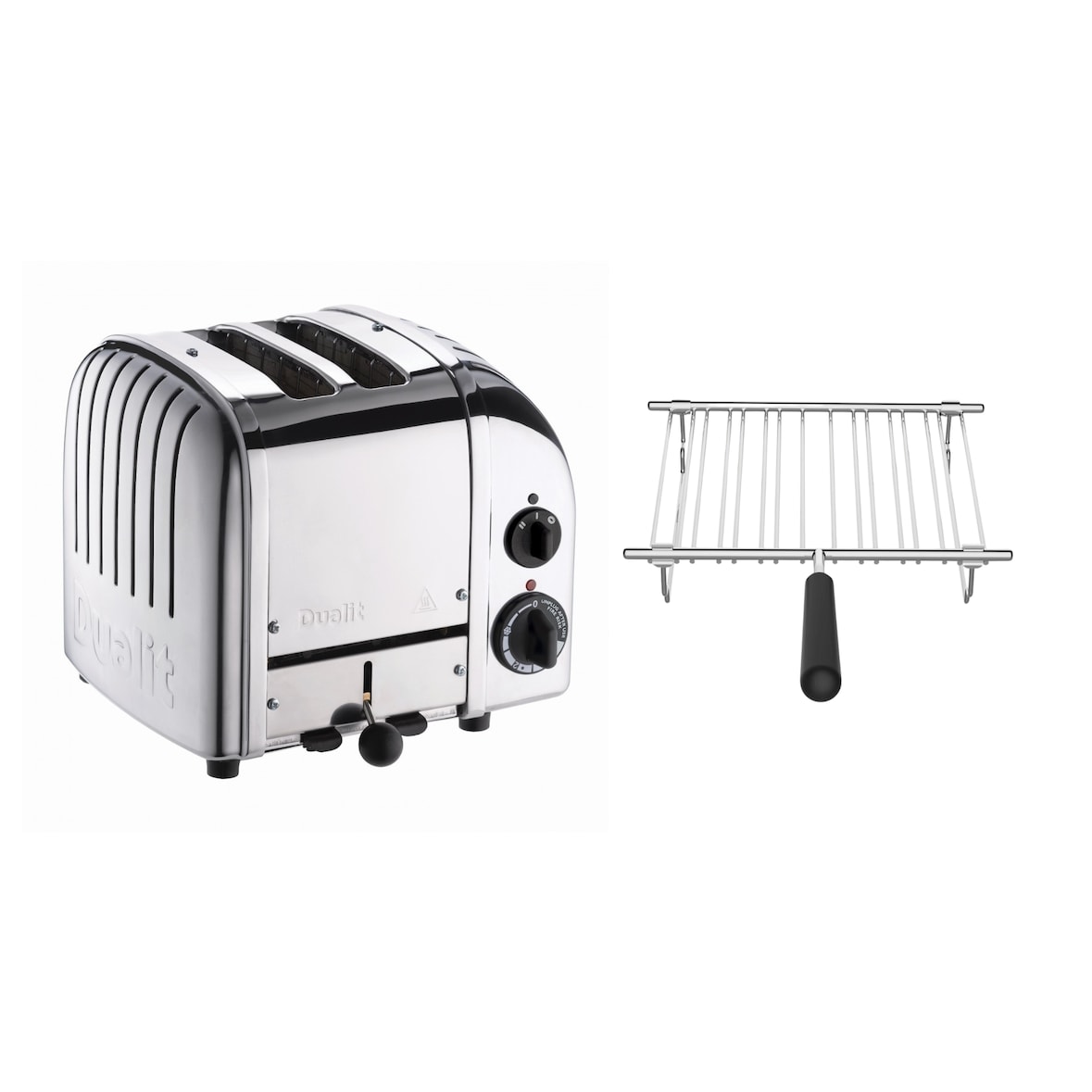 Dualit Toaster Paket 1, 2er Toaster mit Brötchenaufsatz poliertes Metall