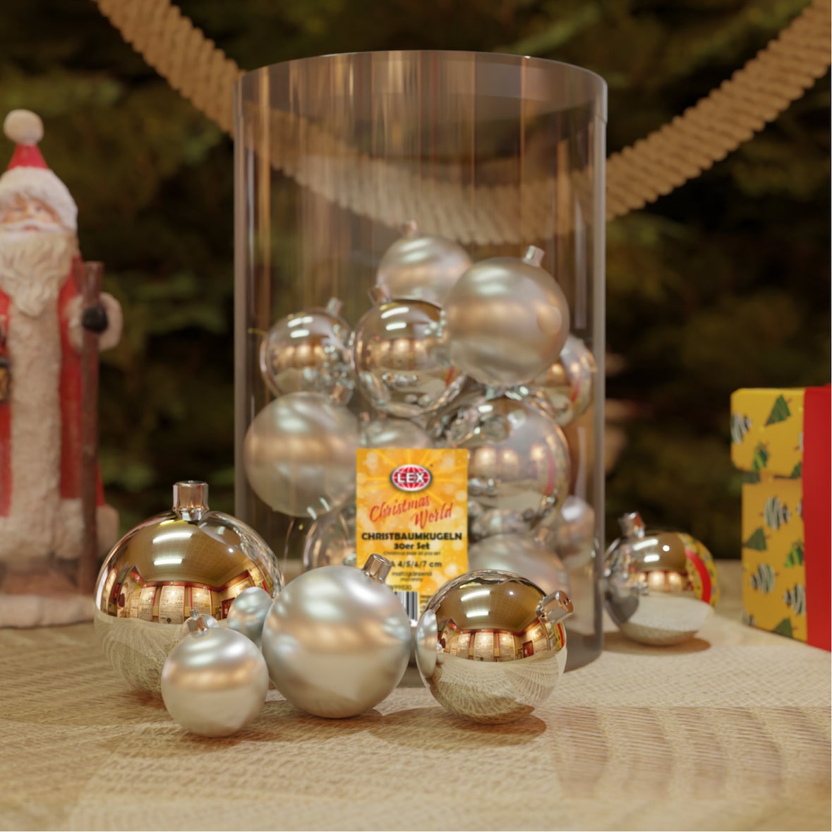 60tlg. Christbaumkugeln silber Ø 4/5/6/7cm