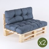 thumbnail of Pack 2 sofás para palets + 2 cojín de asiento 80x120x16 cm + 2 cojín respaldo 42x120x16 cm, Olefin color azul, Repelente al agua