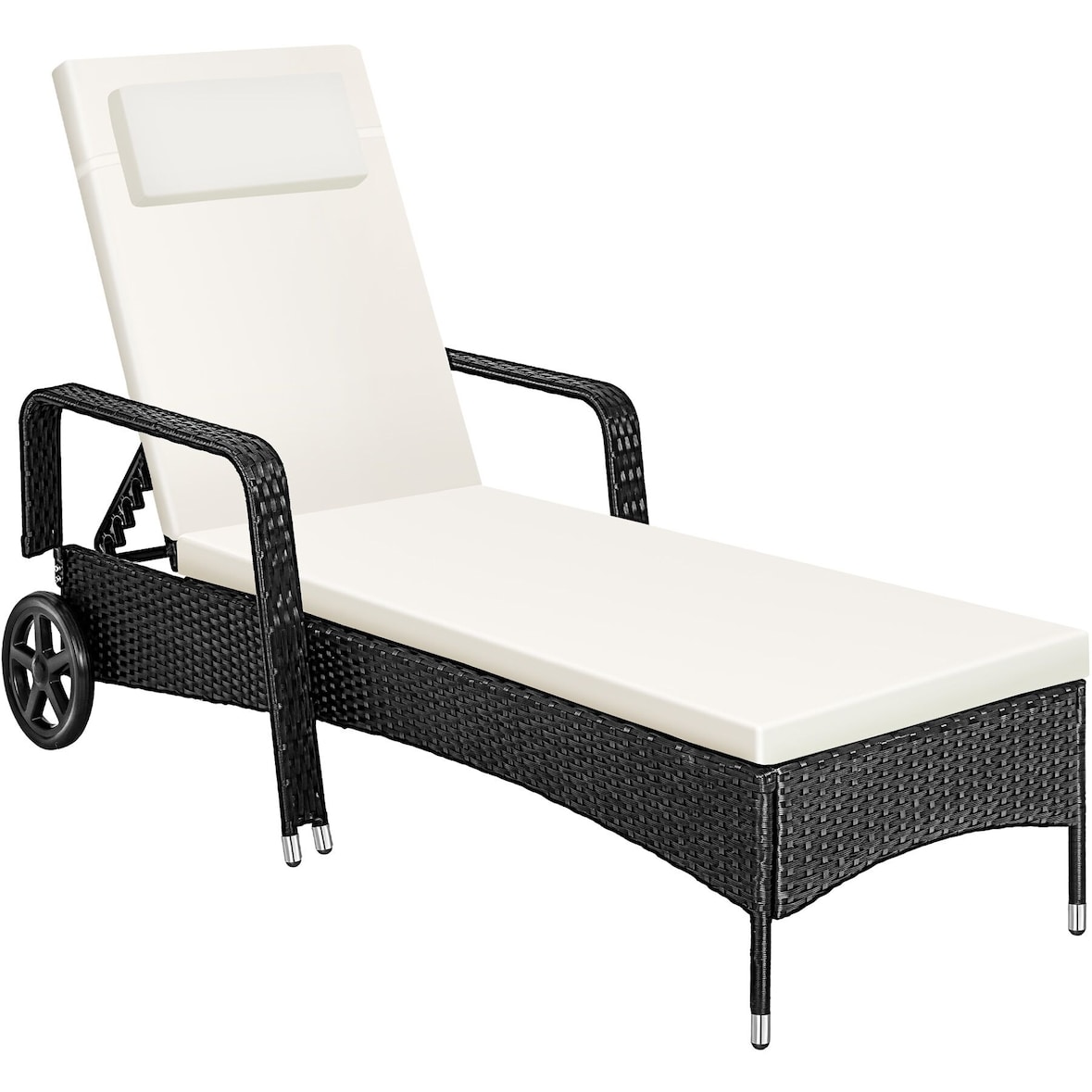tectake Sonnenliege Rattan mit Rollen  Schwarz/Beige