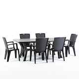 thumbnail of Ensemble repas de jardin composé de la table rectangulaire en résine Samuel, 6 chaises en résine monobloc empilables effet rotin Diana - Noir/Noir