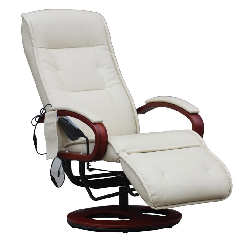 Relaxliege Athene mit Massagefunktion | HxBxT 118x69x143 cm | Sitzhöhe 49 cm |  Leder |  Creme |  Massagesessel Relaxsessel mit Massage