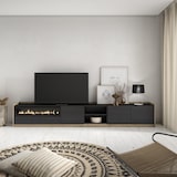 thumbnail of TV-Meubel, Lowboard, Woonkamer, Eetkamer, 310x50x37 cm, Voor tv's tot 80", Elektrische haard, Moderne stijl, Zwart/Eiken