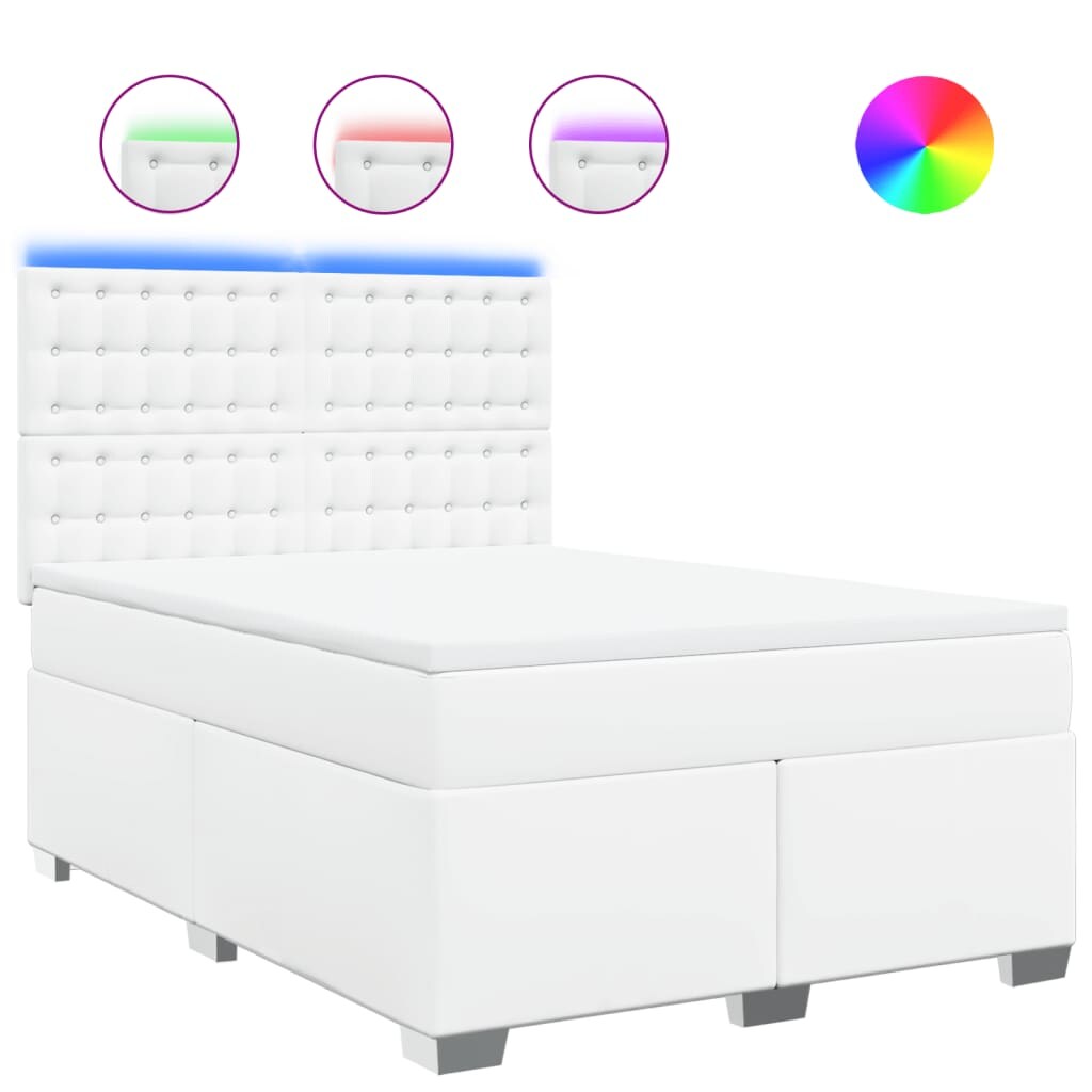 vidaXL Boxspringbett mit Matratze Weiß 140x190 cm Kunstleder