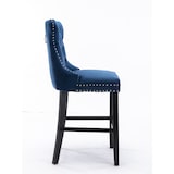 thumbnail of Barhocker Set 2 Samt Blau 103x50x60 cm mit Knopfheftung Ziernägeln Massivholzbeinen höhenverstellbaren Fußgleitern und hohem Rücken