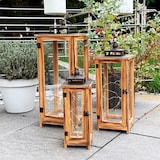 thumbnail of 3 Stk XXL Design Holz-Laternen Windlicht Gartenlaterne Edelstahldach