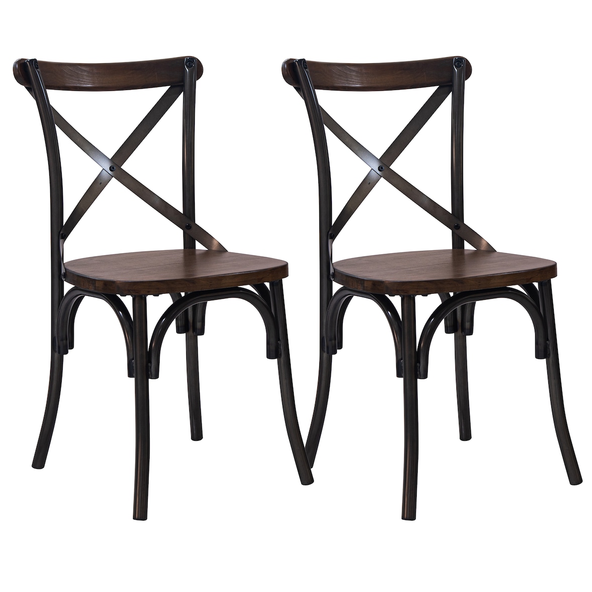METRO PROFESSIONAL Chaise de restaurant Cross Antik II set de 2, acier/frêne, brun noyer/noir